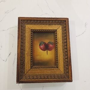Vintage Ornate Gold Gilted Wood Realistic Strawberries Art Frame Made In Sweden